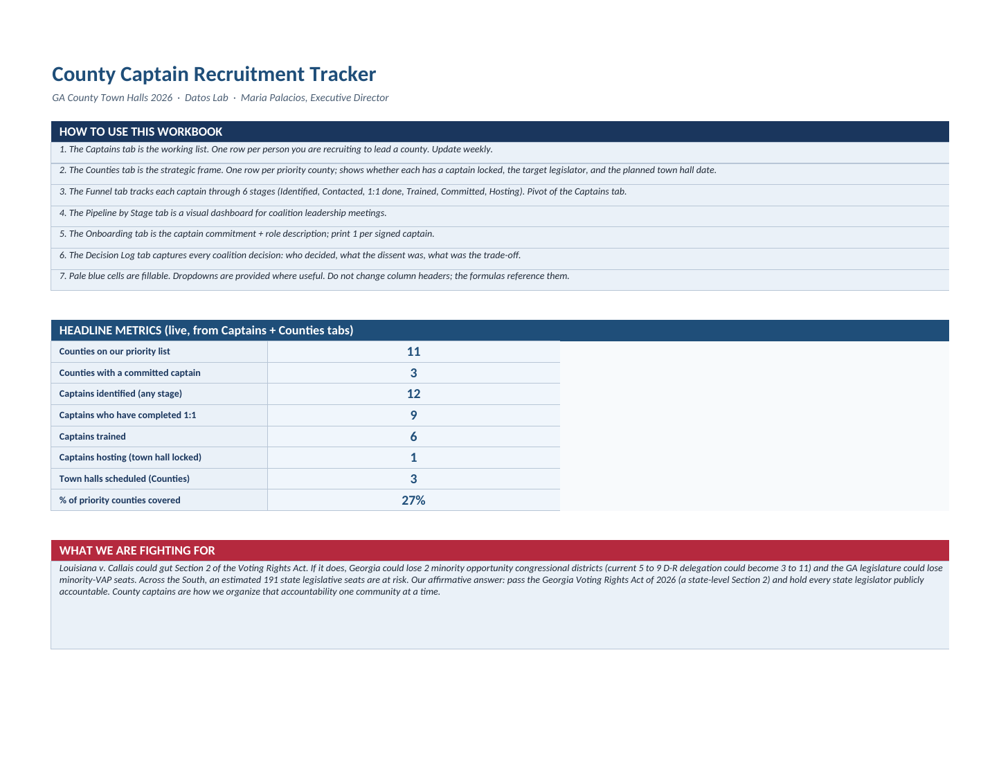 Page 1 preview of County Captain Recruitment Tracker