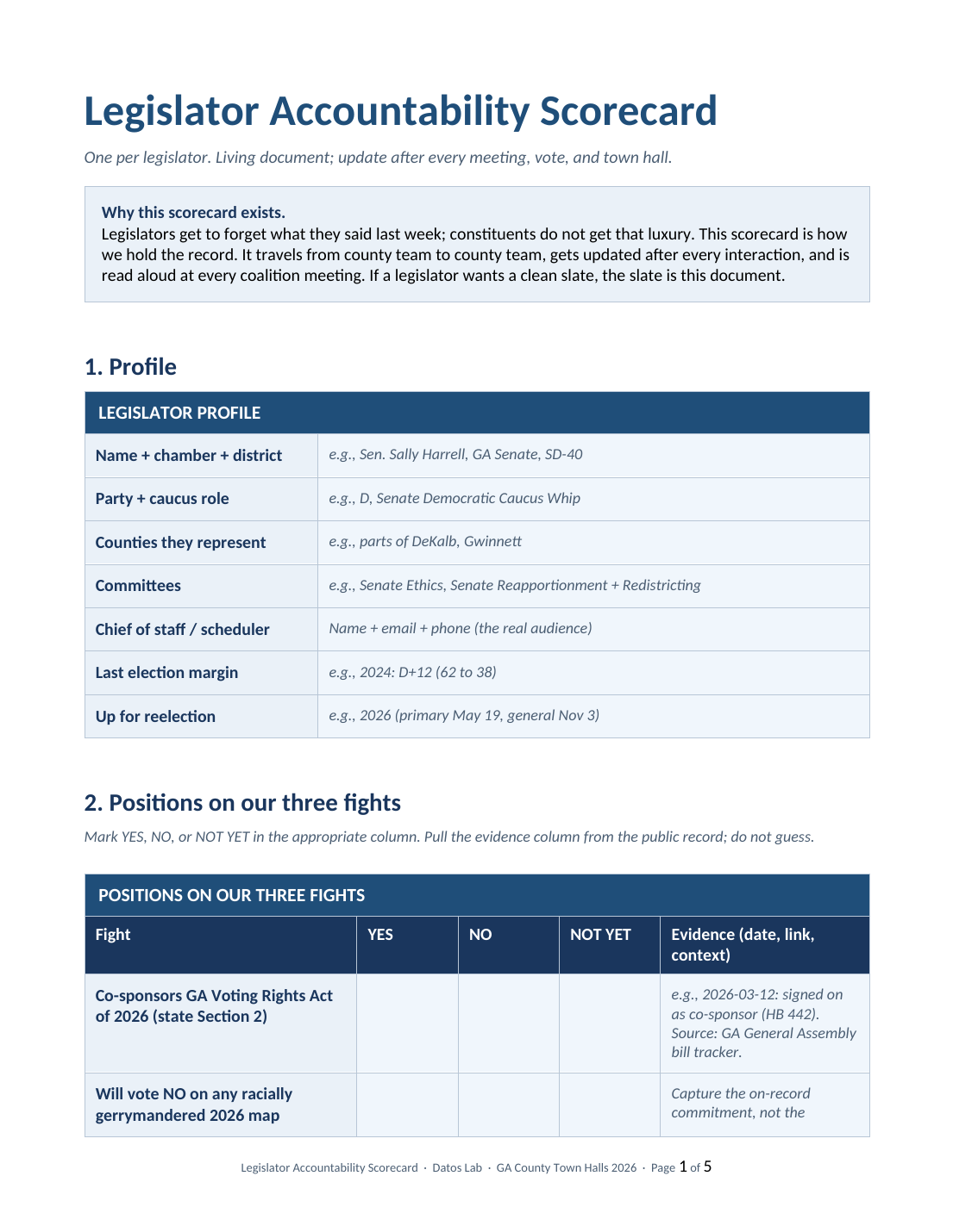 Page 1 preview of Legislator Accountability Scorecard